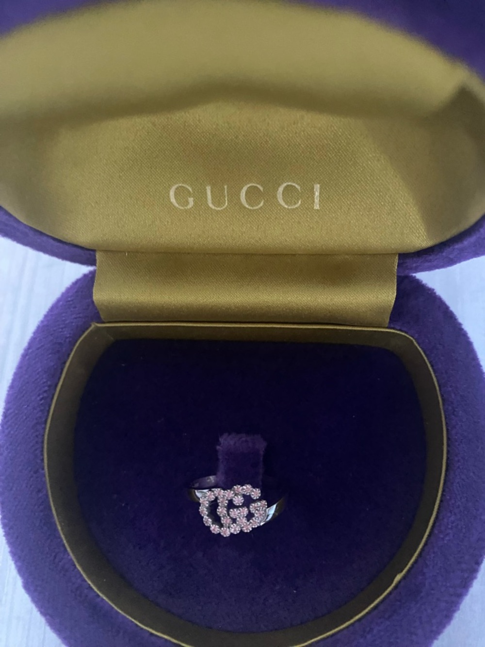 Gucci Pink Crystal Double G Ring in Silver